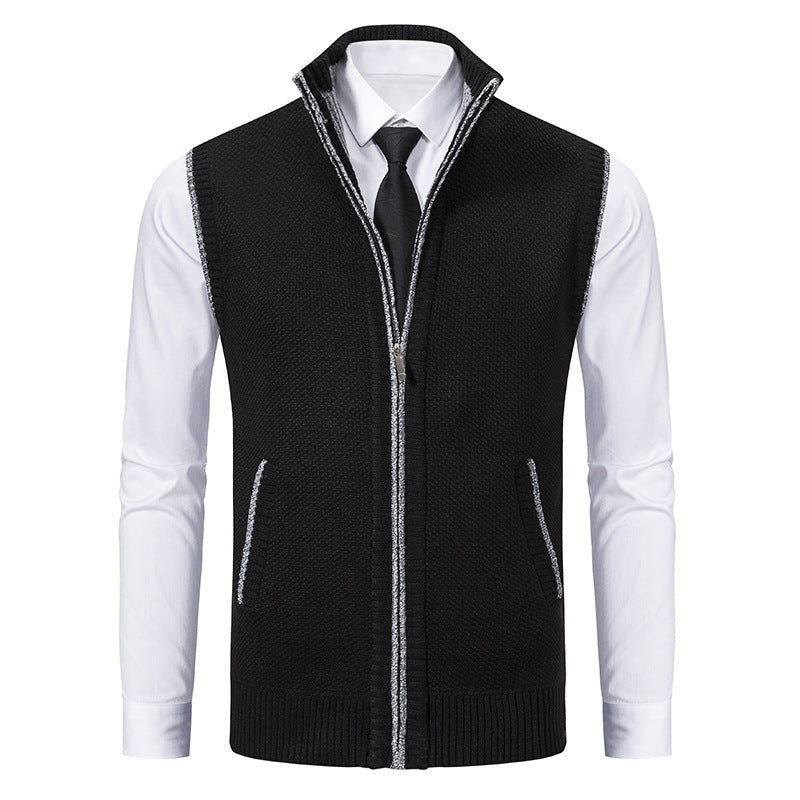 Herren elegante Strickweste mit hohem Kragen und praktischen Reißverschlusstaschen Echoarchiv