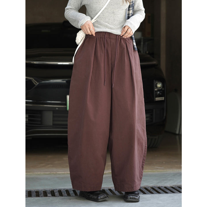 Damen Weite High‑Waist Cargo-Harem-Hose mit elastischem Bund und großen aufgesetzten Taschen Echoarchiv