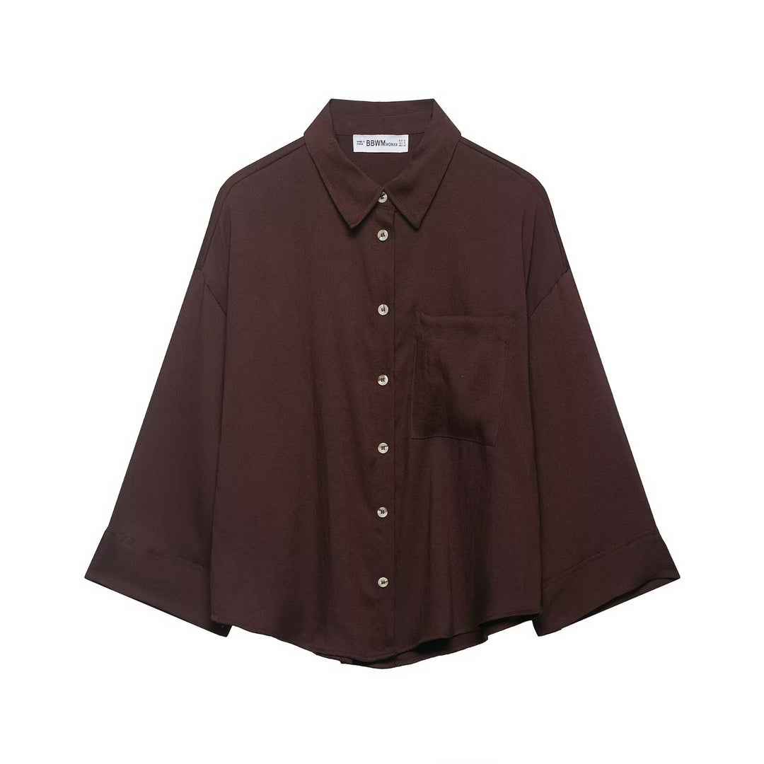 Damen Oversized Hemdbluse mit überschnittenen Schultern, dreiviertelärmeln und Brusttasche Echo Archiv