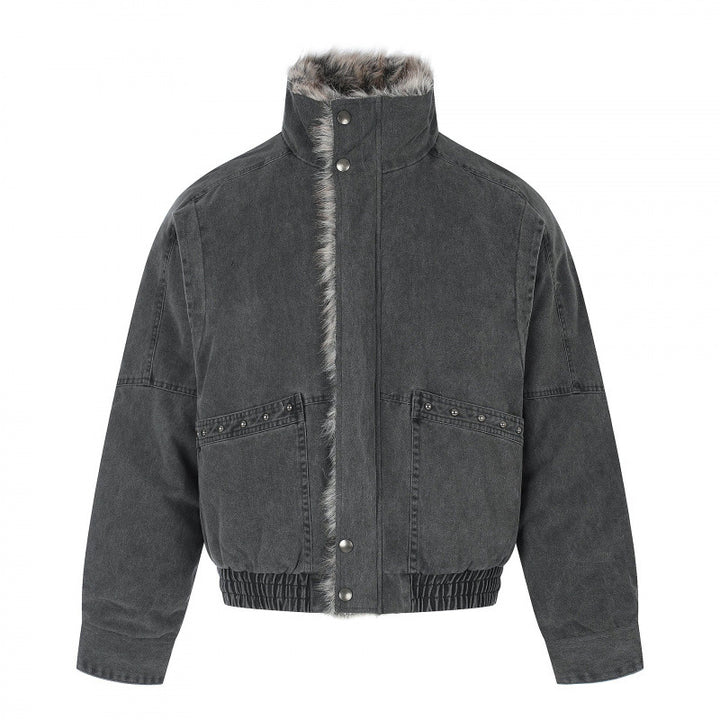Damen Kurz geschnittene Cord‑Optik Blousonjacke mit Kunstfellfutter und hohem Stehkragen Echo Archiv