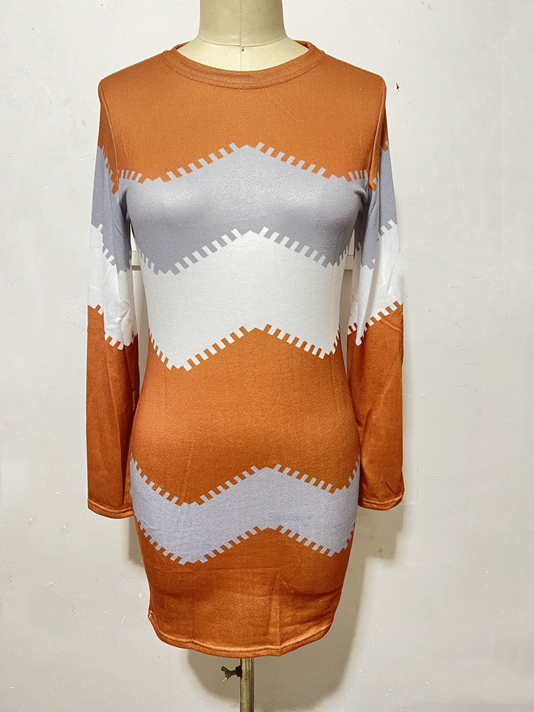 Damen nan Longsleeve-Strickkleid mit Chevron-Muster, geradem Saum und körperumspielender Passform Echo Archiv