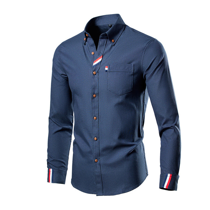Herren nan tailliertes Button-Down Hemd mit Brusttasche, elastischem Baumwollmix und kontraststreifen-Details Echo Archiv