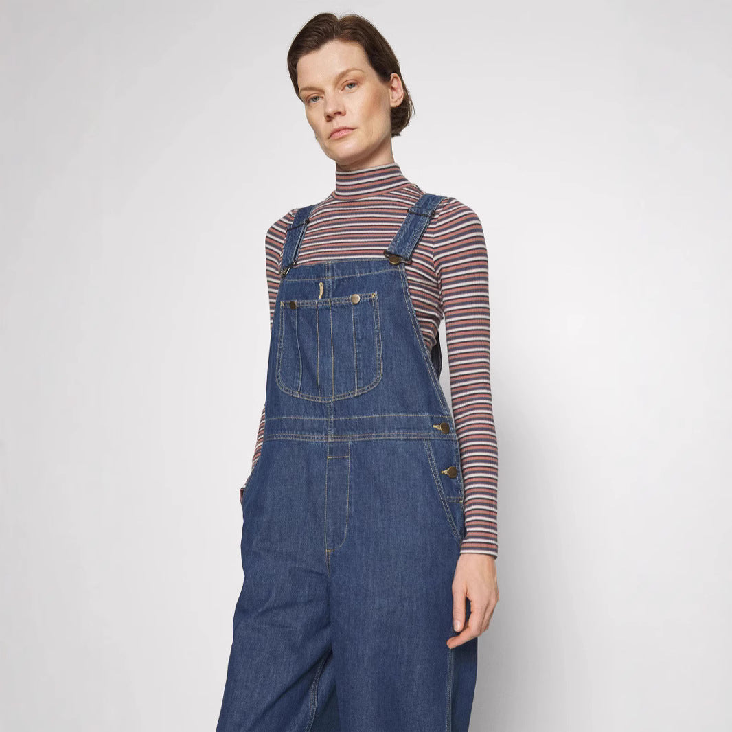 Damen Denim-Latzhose mit weitem Bein und verstellbaren Trägern Echo Archiv