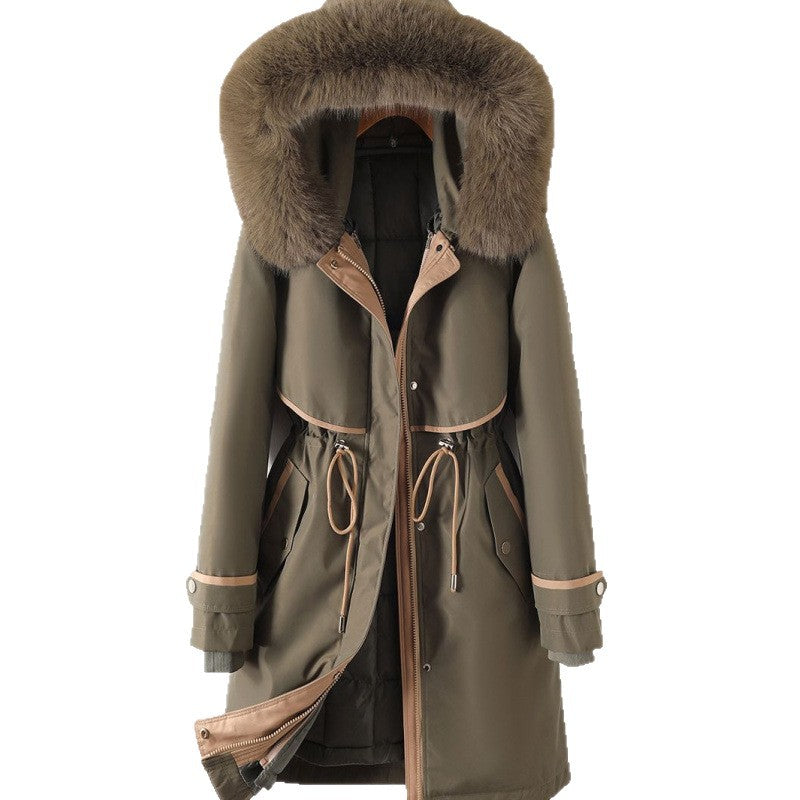 Damen nan langer Parka mit Kunstfellkapuze Taillenzug und kontrastierten Paspeln Echo Archiv