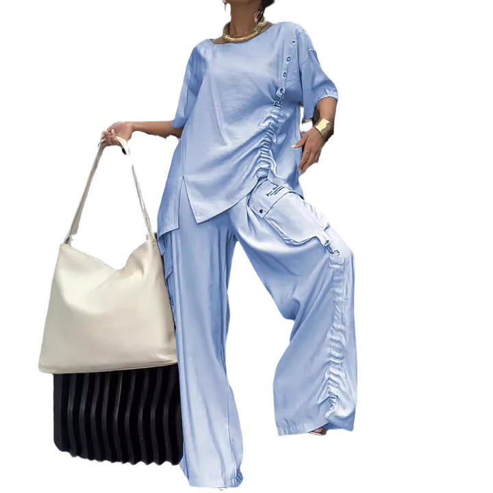 Damen nan lässiges zweiteiliges Ensemble mit geraffter Oversize-Bluse und Cargo-Palazzohose Echo Archiv