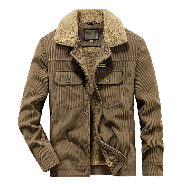 Herren Cord-Workerjacke im Truckerstil mit Druckknopfverschluss und Pattentaschen Echoarchiv