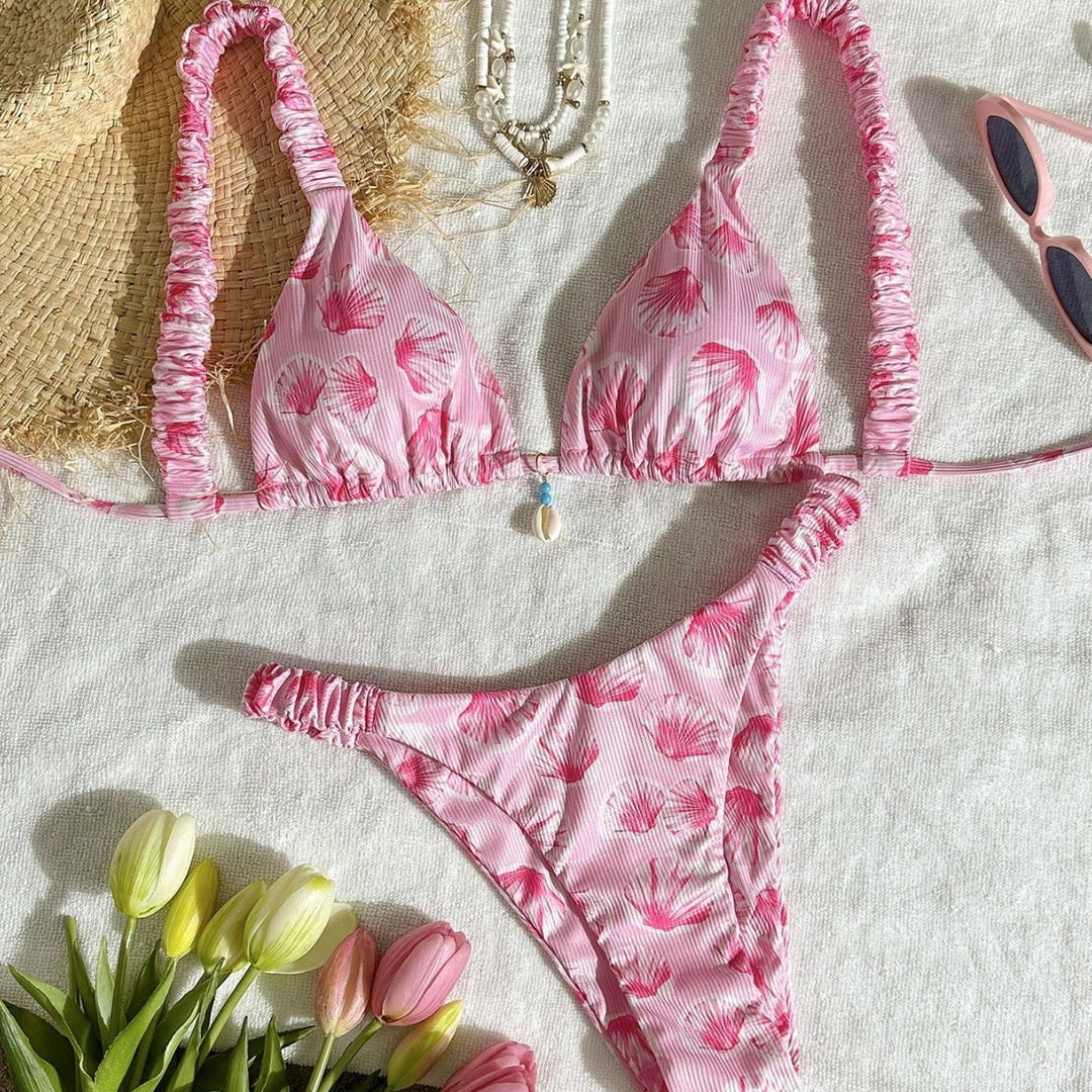 Damen Triangel-Bikini mit fröhlichem Blattmuster Echo Archiv