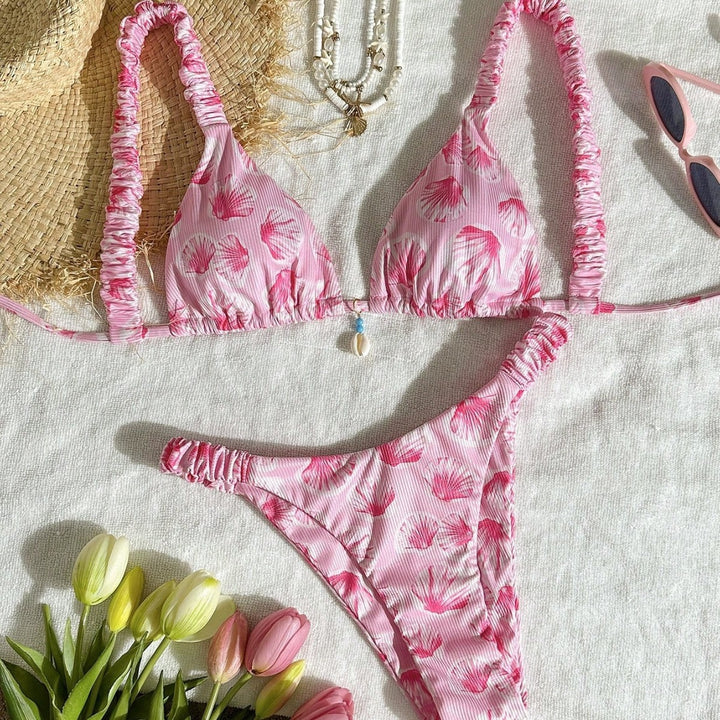 Damen Triangel-Bikini mit fröhlichem Blattmuster Echo Archiv