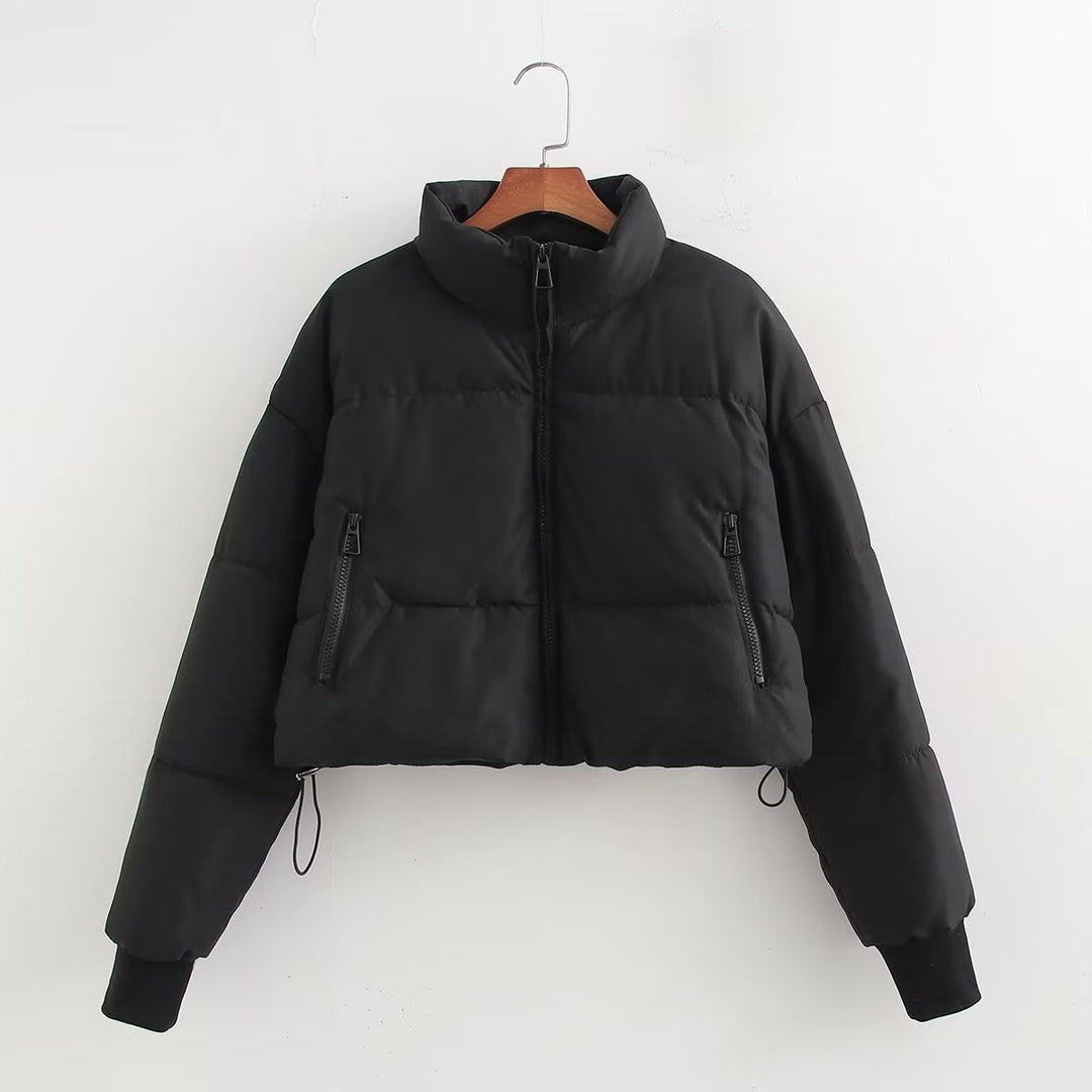 Damen nan cropped Steppjacke mit hohem Kragen, elastischen Bündchen und verdecktem Kordelzug Echo Archiv