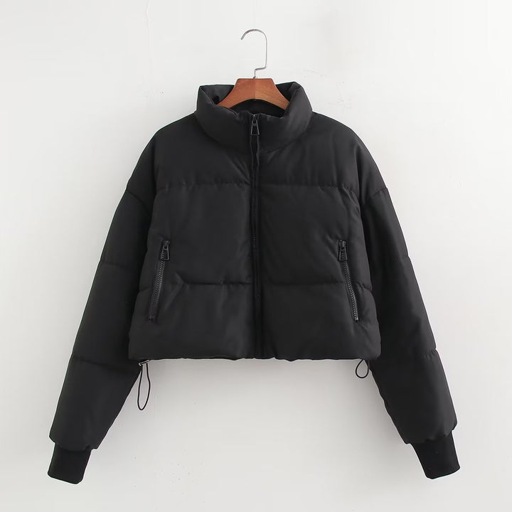 Damen nan cropped Steppjacke mit hohem Kragen, elastischen Bündchen und verdecktem Kordelzug Echo Archiv