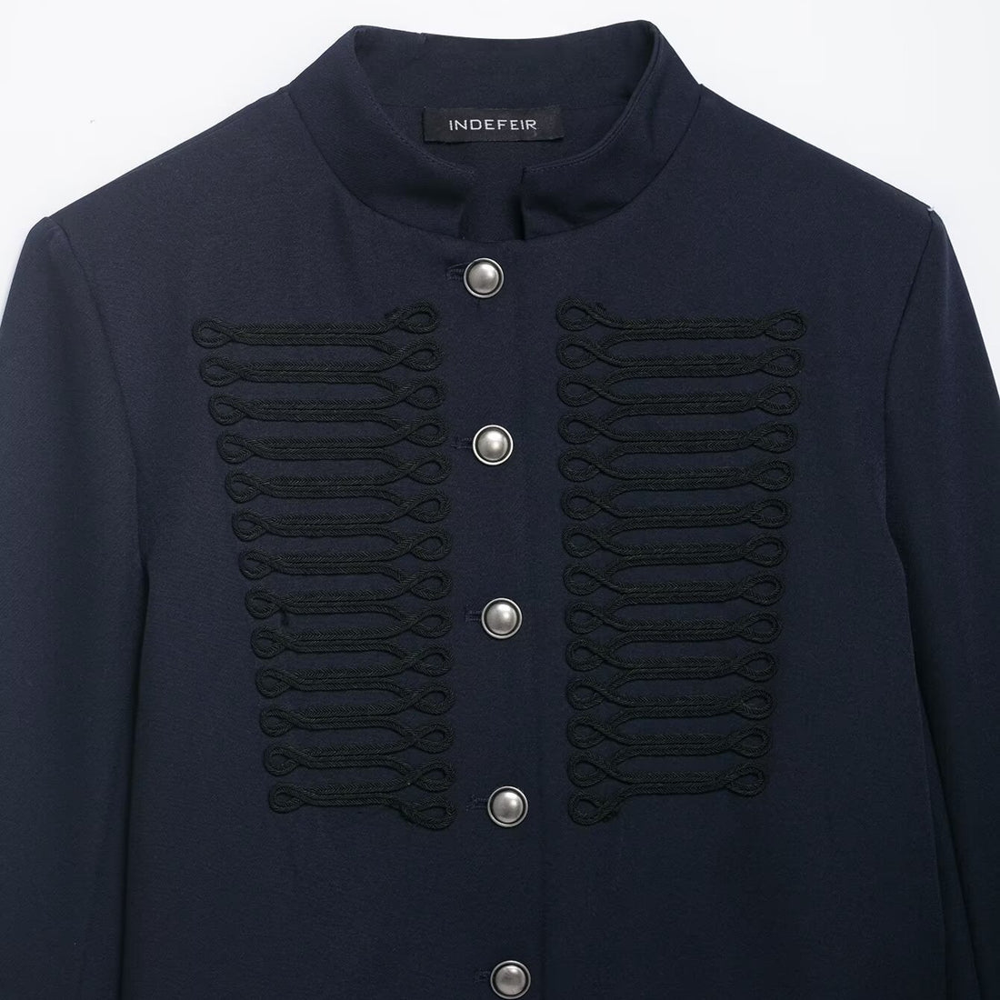 Damen Kurzer Militärinspirierter Wollmix-Blazer mit Stehkragen und Zierkordel-Detail Echoarchiv
