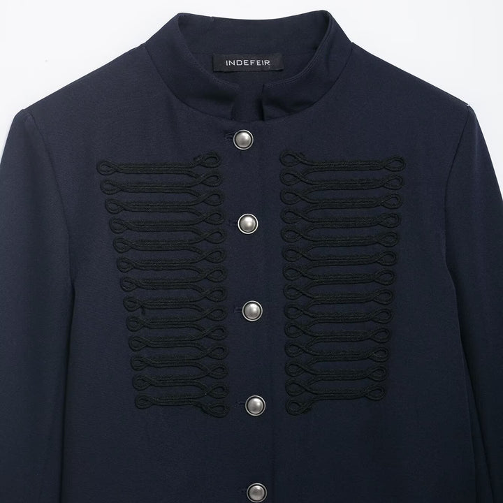 Damen Kurzer Militärinspirierter Wollmix-Blazer mit Stehkragen und Zierkordel-Detail Echoarchiv