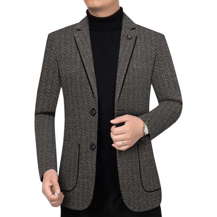 Herren Taillierter Strickblazer im Bouclé-Look mit aufgesetzten Taschen – Tianoro