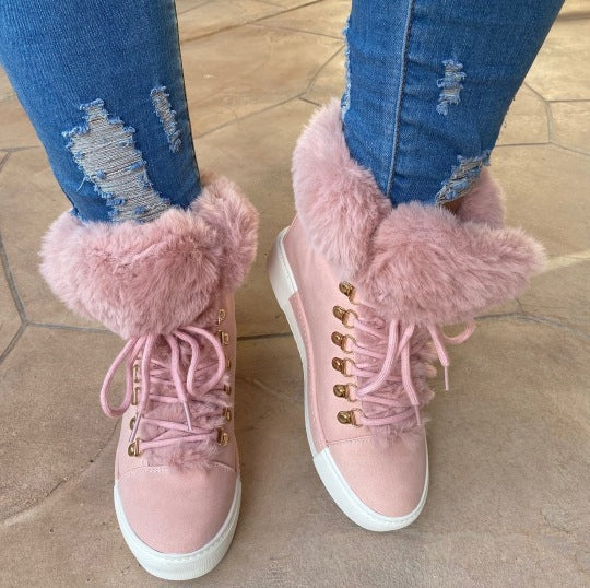 Damen Gefütterte High-Top Sneaker-Boots mit Kunstfellkragen und dekorativer Schnürung Echo Archiv