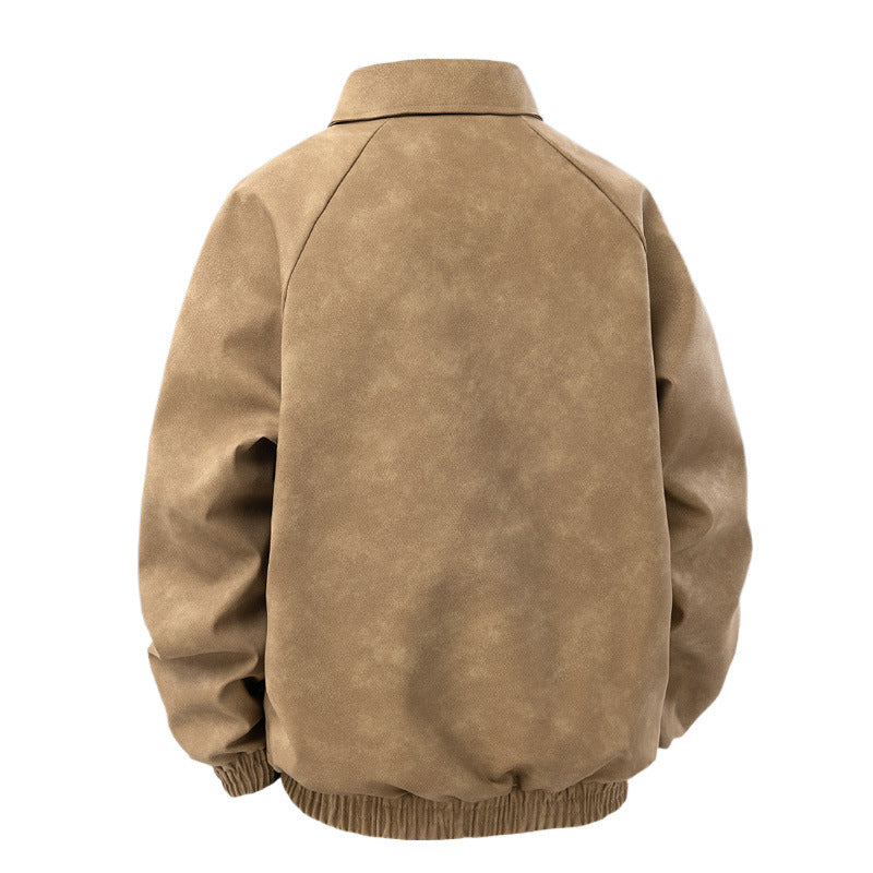 Herren Veloursleder‑Optik Zipjacke im Retro‑Blouson‑Stil mit Kentkragen und elastischem Saum Echo Archiv