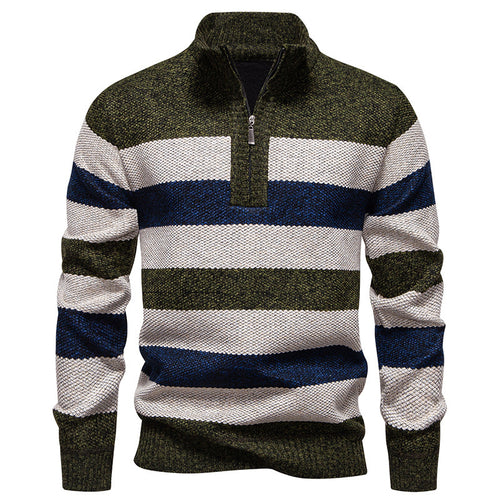Herren modischer Strickpullover mit halbem Reißverschluss und gestreiftem Muster Echoarchiv