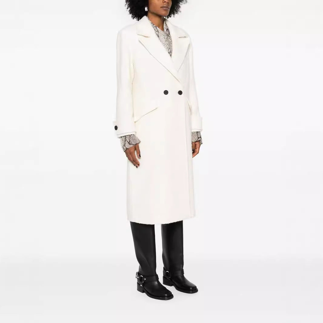 Damen Gerade geschnittener Midi-Wollmantel mit Oversize-Revers und verdeckter Knopfleiste Echoarchiv