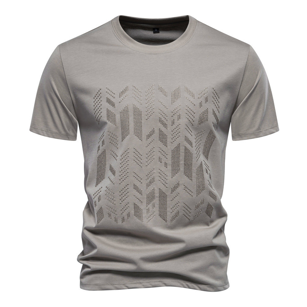 Herren nan Rundhalsshirt aus Baumwollmix mit geometrischer Laserperforation und geradem Schnitt Echo Archiv
