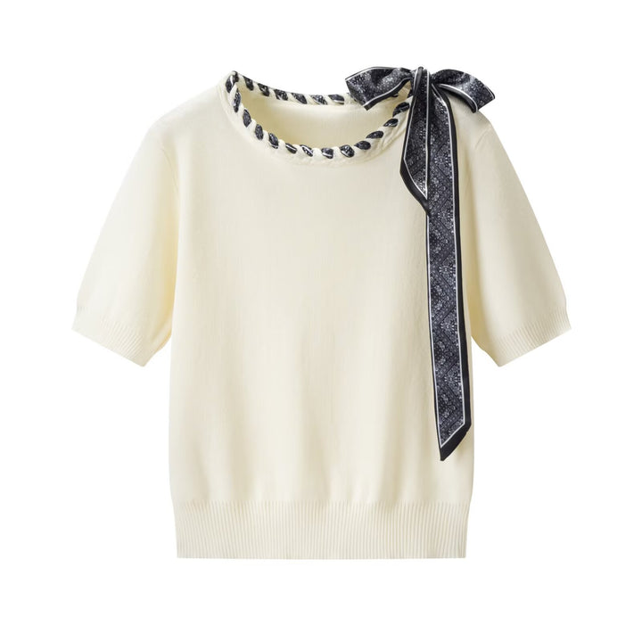 Damen Kurzarmpullover mit dekorativem Halsband und stylischem Schleifendetail Echo Archiv