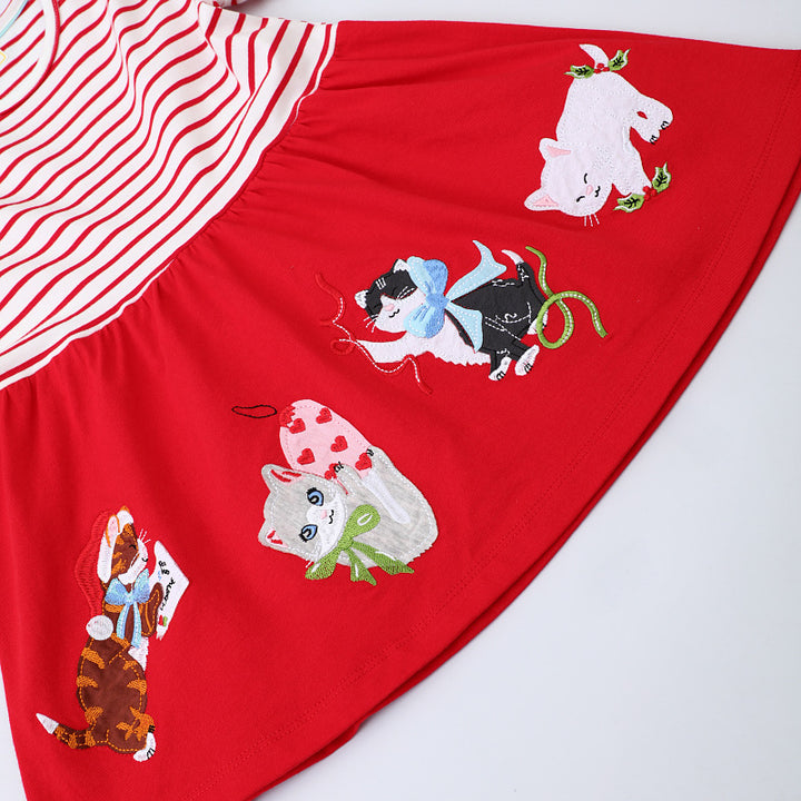 Mädchen Baumwollkleid mit verspielten Katzenapplikationen Echo Archiv