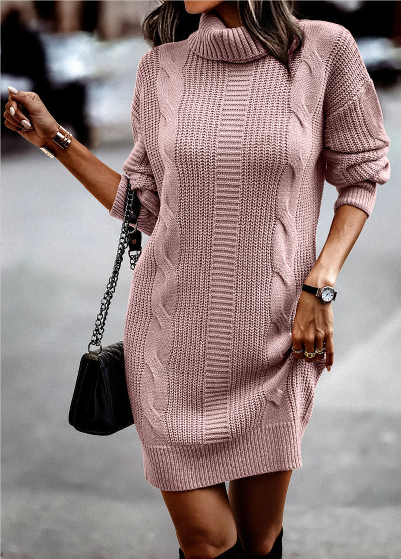 Damen nan kuscheliges Strickkleid mit Rollkragen, Zopfmuster und Oversize-Silhouette Echo Archiv