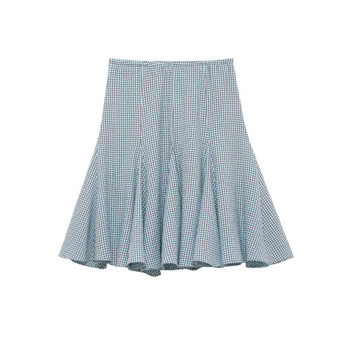 Damen ausgestellter Gingham-Rock mit Faltenwurf Echo Archiv