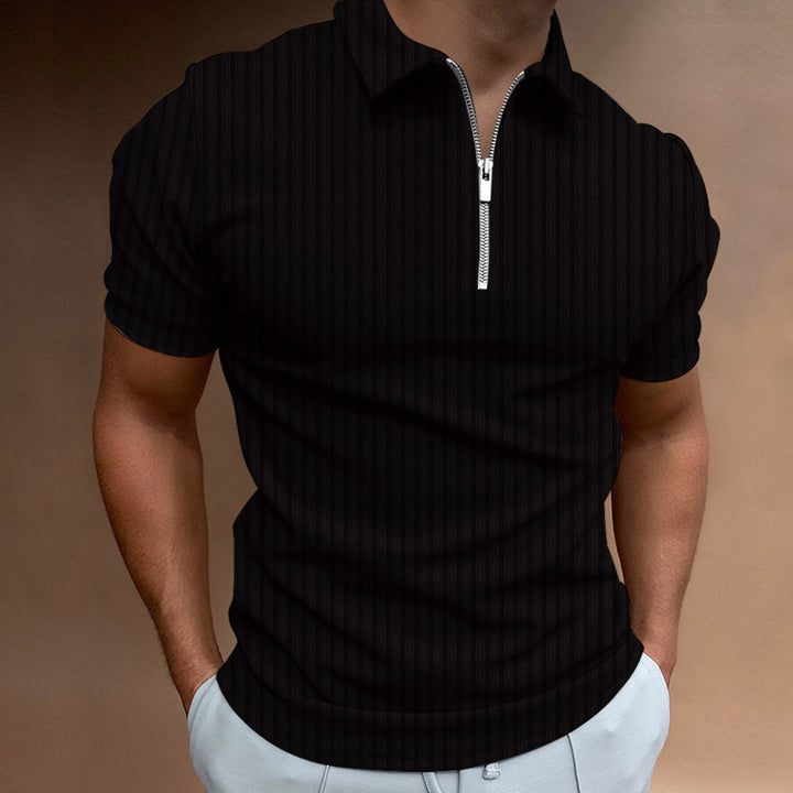Herren Poloshirt mit modernem Reißverschluss und feinen Streifen Echoarchiv