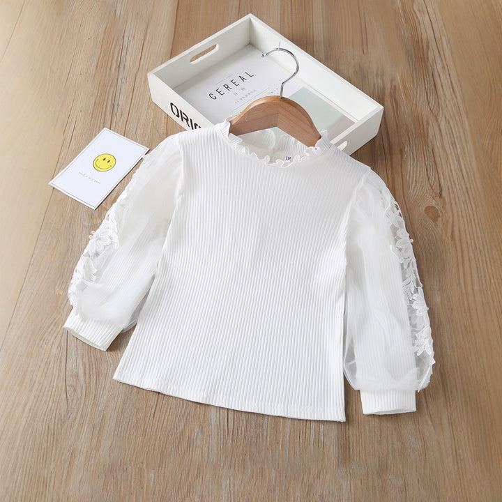 Mädchen Bluse mit Puffärmeln und floralem Spitzenbesatz Echo Archiv
