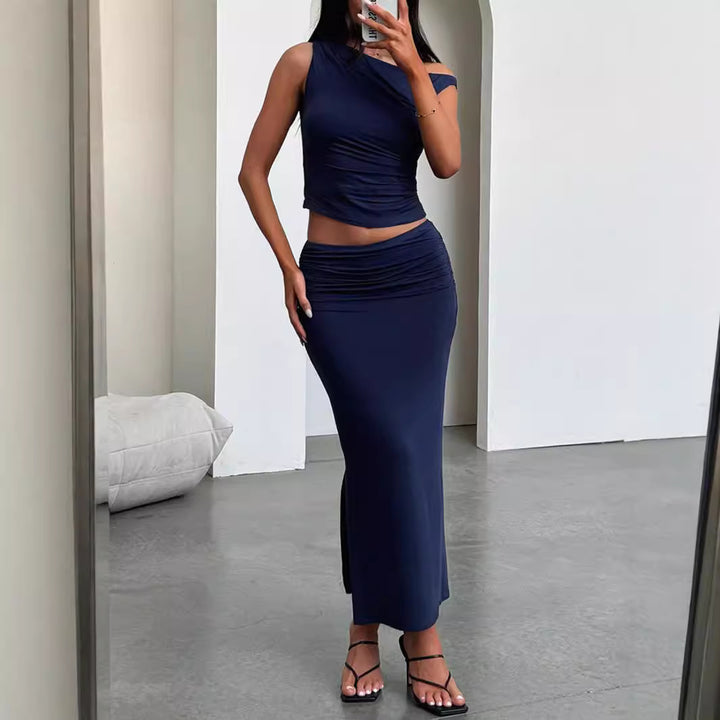 Damen Schickes Set mit asymmetrischem Oberteil und langem Rock Echo Archiv
