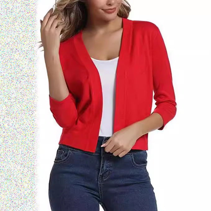 Damen nan offener Kurzcardigan mit dreiviertelärmeln und elastischem Saum Echo Archiv