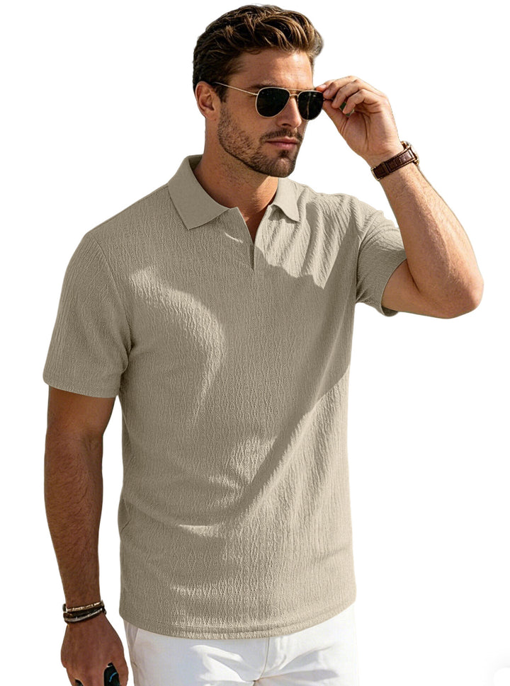 Herren nan elegantes Kurzarm-Polo aus strukturierter Micro-Jacquard-Baumwollmischung mit formstabilem Hemdkragen Echo Archiv