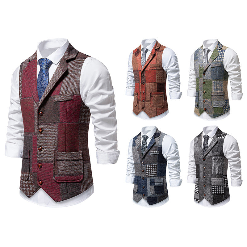 Herren nan Patchwork Weste mit Reverskragen Knopfleiste und aufgesetzten Taschen Echo Archiv