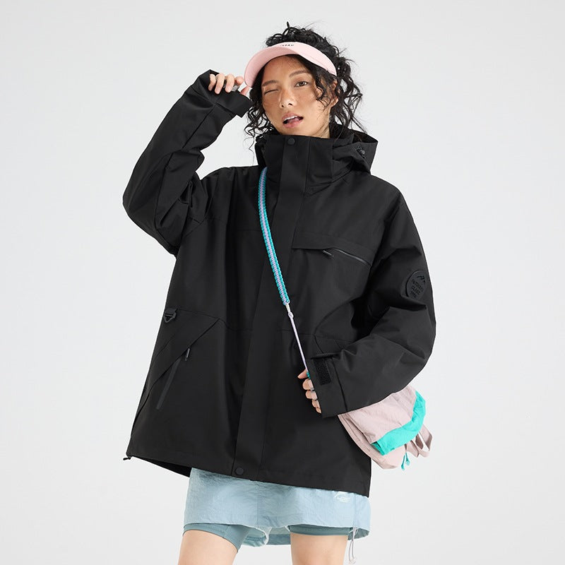 Herren Wasserdichte Outdoor-Softshelljacke mit Kapuze, hohem Stehkragen & Reißverschlusstaschen Echoarchiv