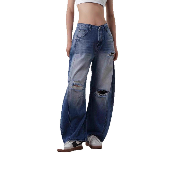 Damen nan Baggy-Jeans mit hohem Bund, sichtbaren Nahtpaneelen und distressed Kniepartien Echo Archiv