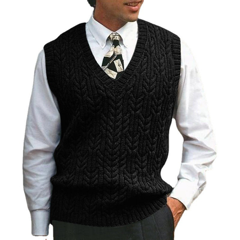 Herren Strickpullover mit V-Ausschnitt und markantem Zopfmuster Echoarchiv