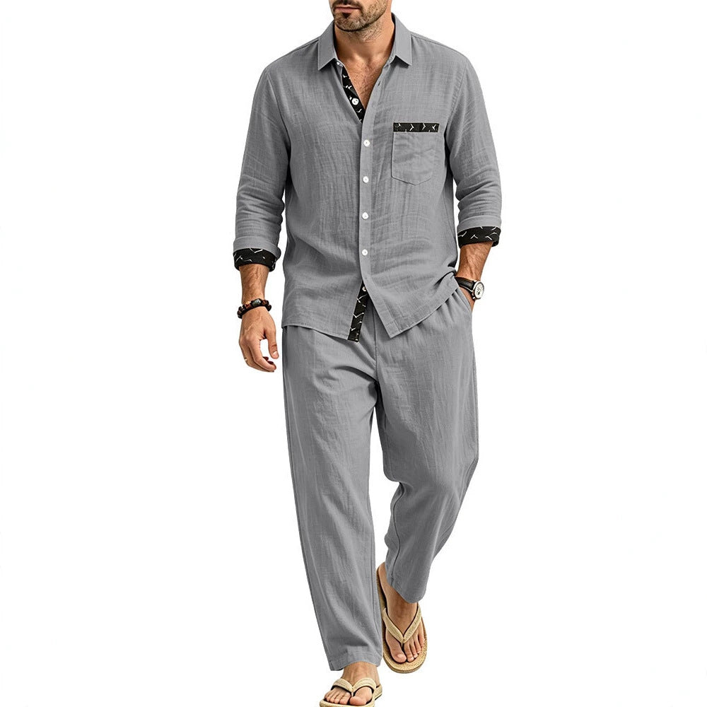 Herren Leichtes Leinenoptik Freizeit-Set mit Hemd und Relax-Hose Echoarchiv