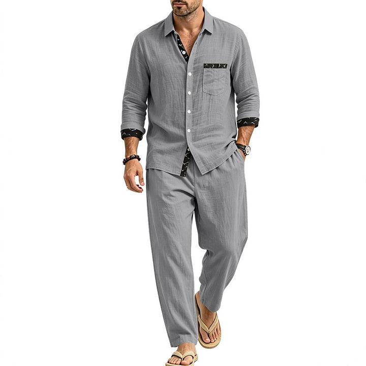 Herren Leichtes Leinenoptik Freizeit-Set mit Hemd und Relax-Hose Echoarchiv