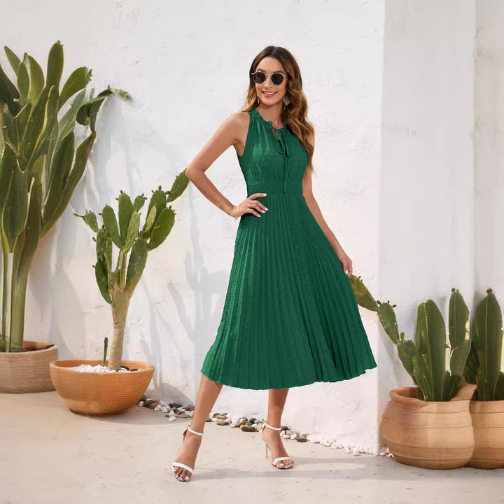 Damen Plissiertes Midikleid mit elegantem Schlitz und verstellbarem Kragen Echo Archiv