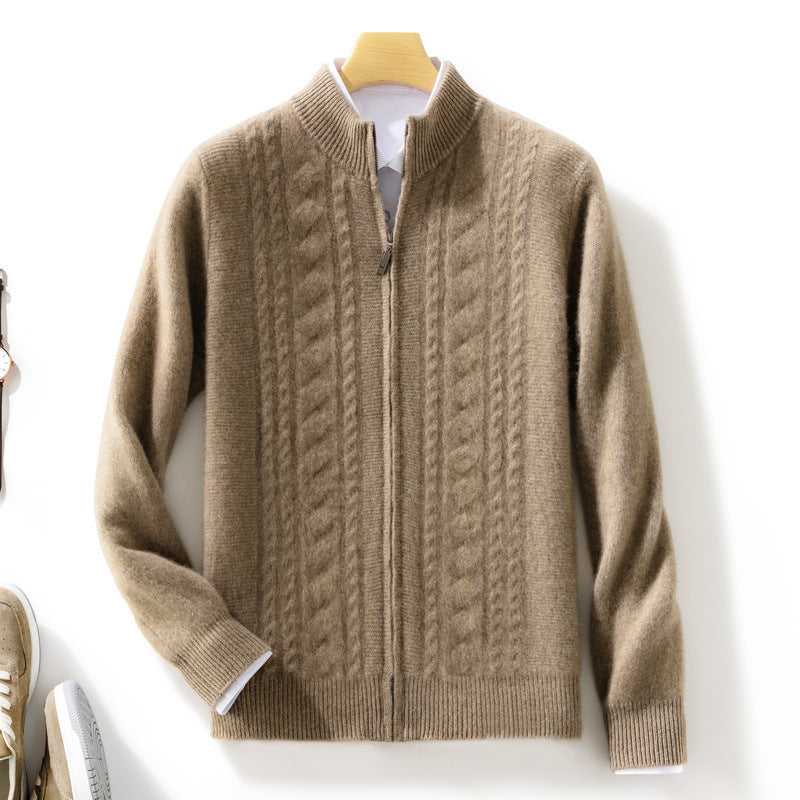 Herren Zipper‑Strickjacke mit Zopfmuster und Stehkragen Echoarchiv