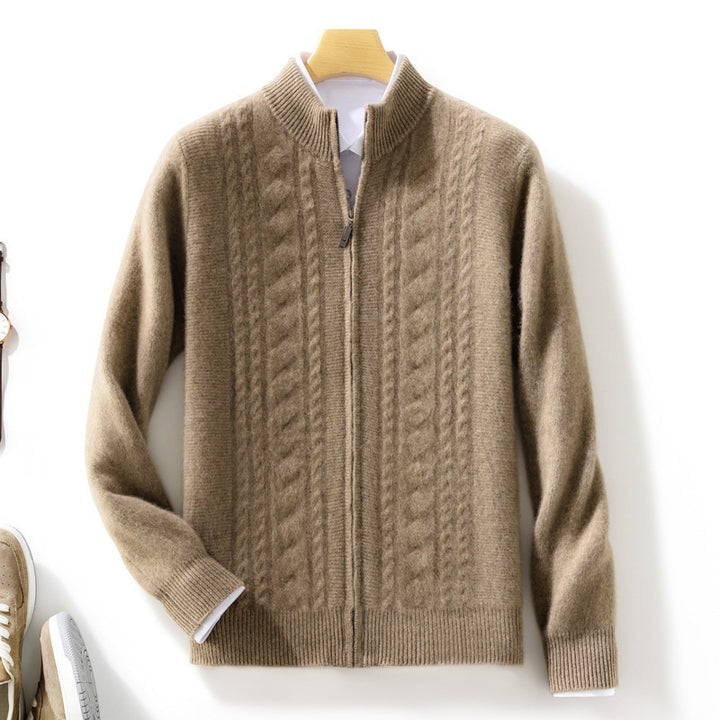 Herren Zipper‑Strickjacke mit Zopfmuster und Stehkragen Echoarchiv