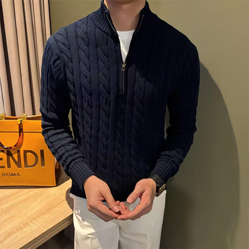 Herren Zopfstrick-Halbzip-Pullover mit Stehkragen Echoarchiv