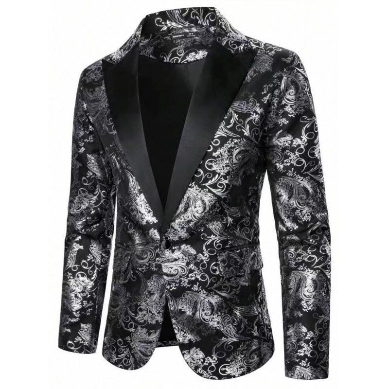 Herren Eleganter Smokingblazer mit floralem Jacquard-Muster Echoarchiv