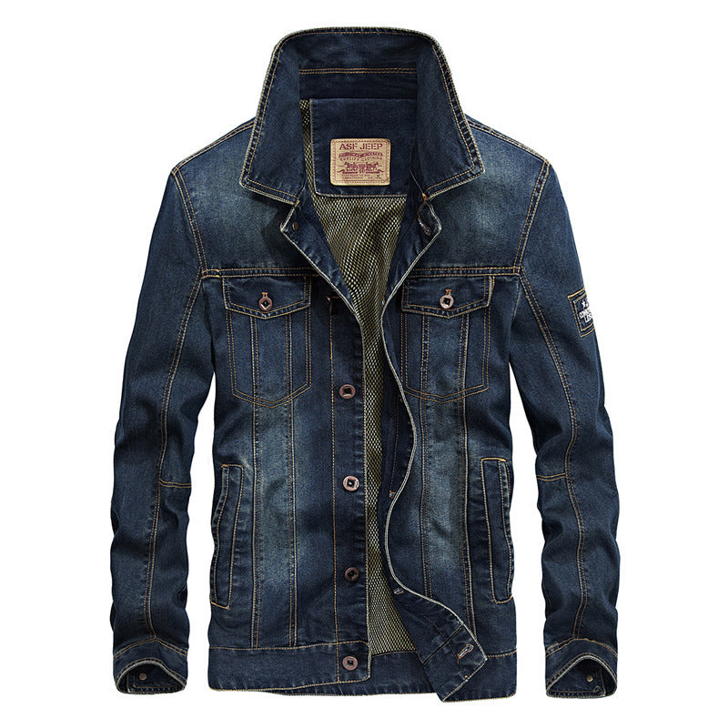 Herren Jeansjacke mit dichter Sherpa-Innenfütterung, hochschließendem Kragen und Utility-Taschen Echoarchiv