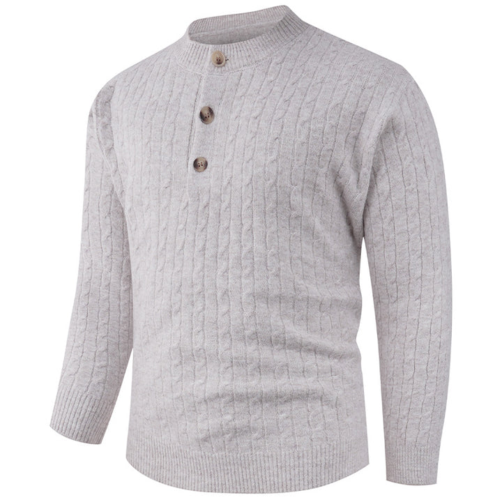 Herren Grobstrickpullover mit modernem Schalkragen und Knopfdetails Echoarchiv