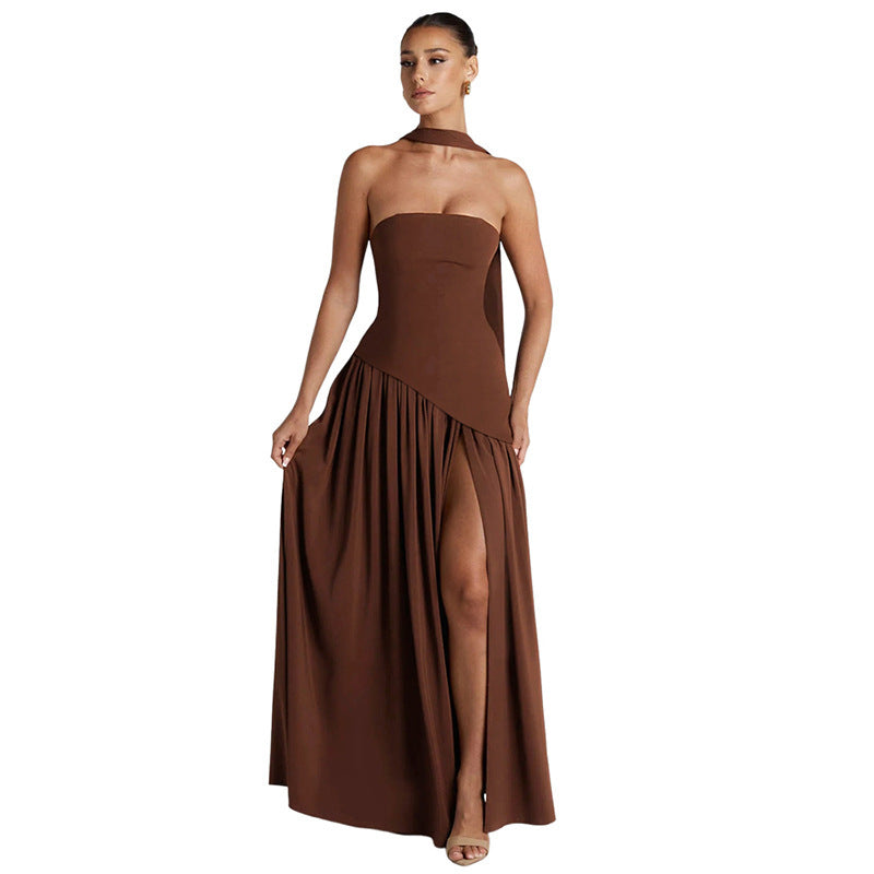 Damen Elegantes Maxikleid mit schulterfreier Silhouette und raffiniertem Schlitz Echo Archiv