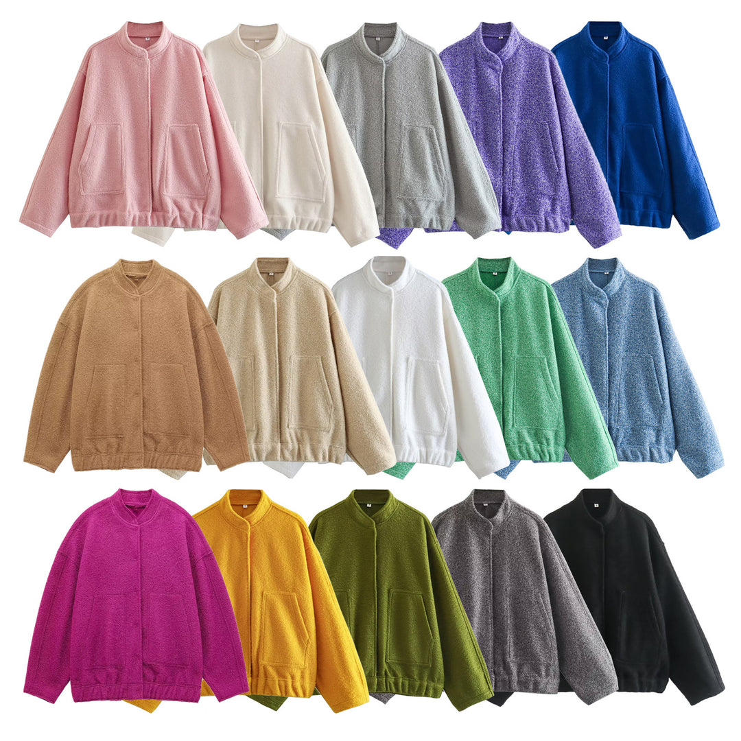 Damen Oversize-Fleecejacke mit Stehkragen, aufgesetzten Fronttaschen und elastischem Saum Echo Archiv