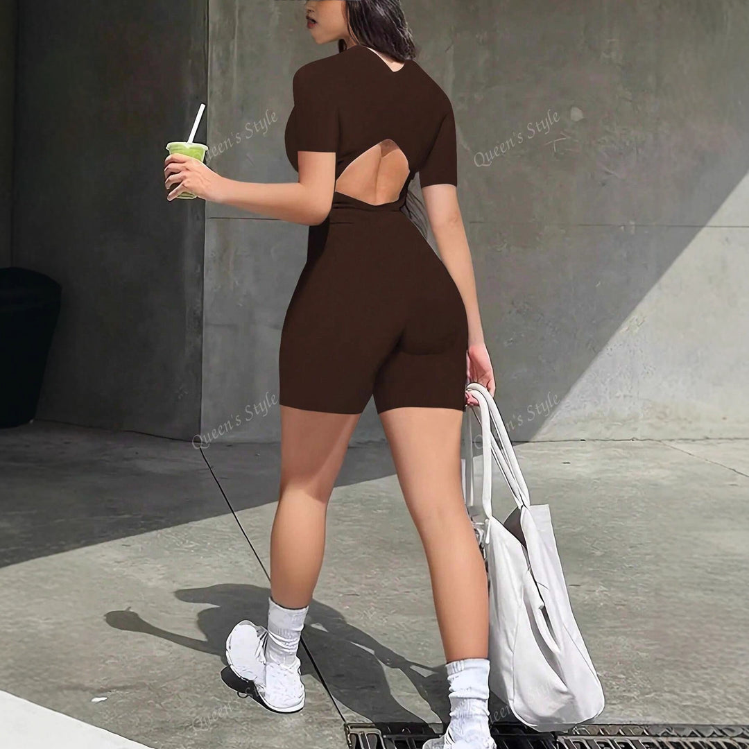 Damen Bodycon Jumpsuit mit kurzem Arm und Reißverschluss Echo Archiv