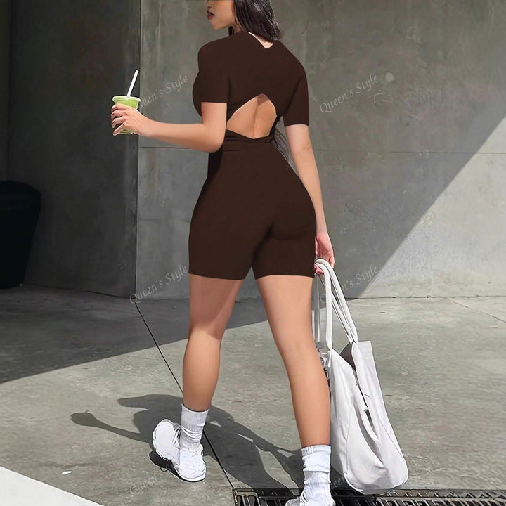 Damen Bodycon Jumpsuit mit kurzem Arm und Reißverschluss Echo Archiv