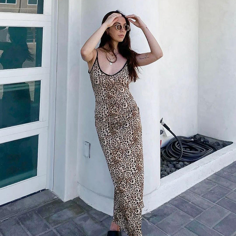 Damen elegantes Maxikleid mit tierischem Muster und schmalen Trägern Echo Archiv