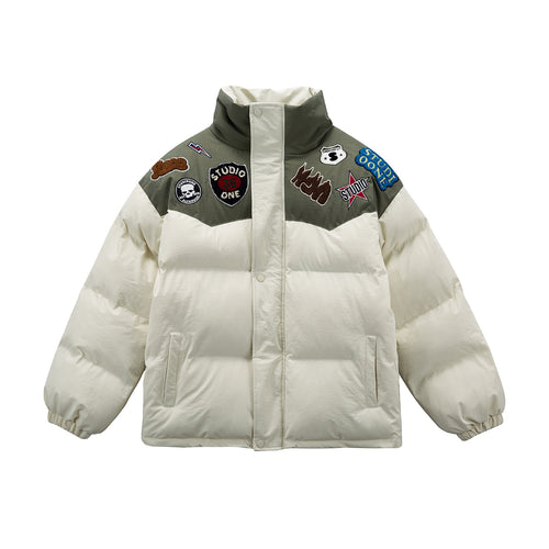 Unisex Wattierte Pufferjacke mit gestickten Patch‑Applikationen Echoarchiv